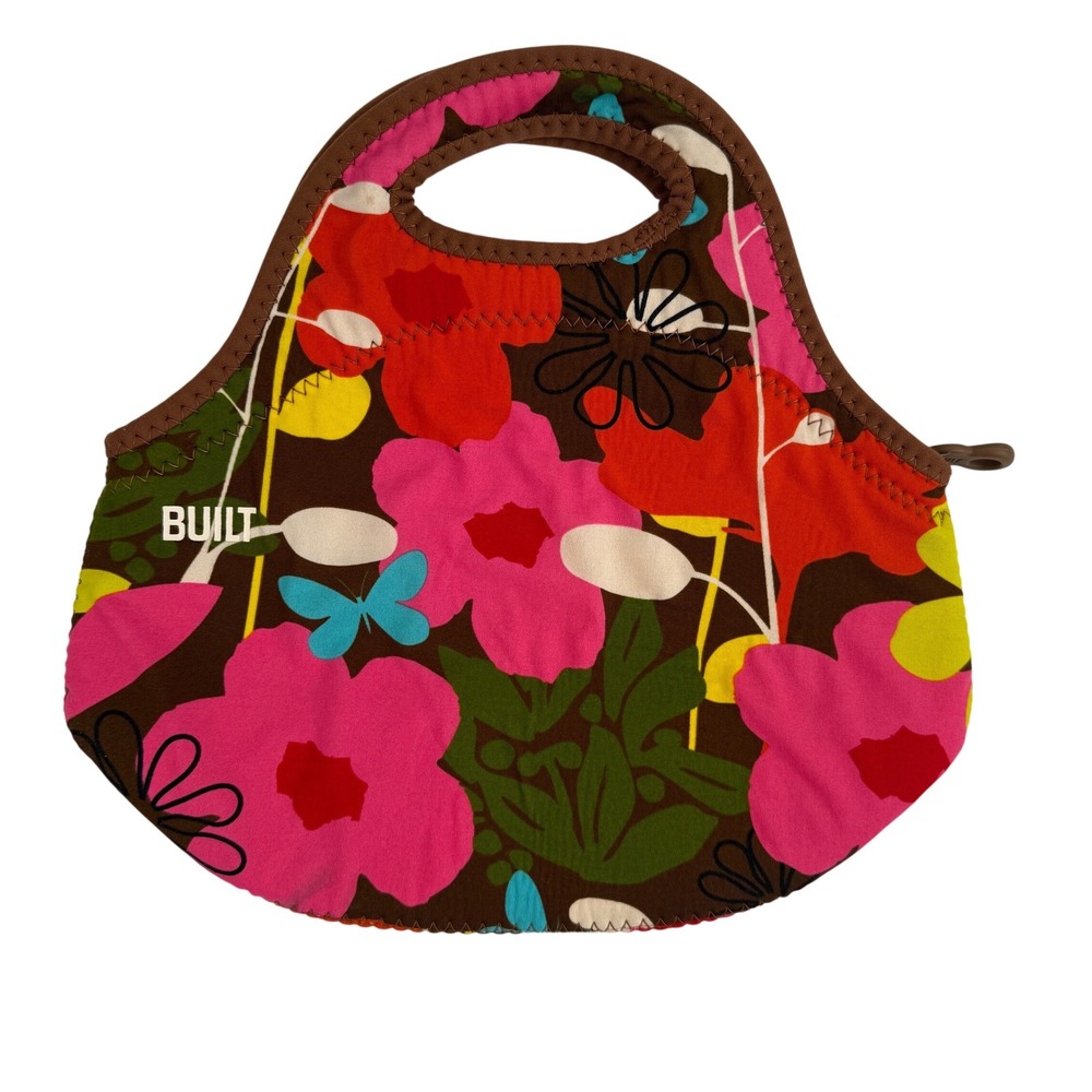BUILT NY French Bull Gourmet‎ Getaway Floral Neoprene Lunch Tote Bag Brown Pink